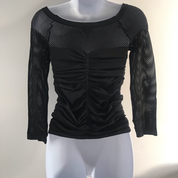 NWOT Black Ruched Netted Long Sleeve Winter Top - Picture 9 of 14
